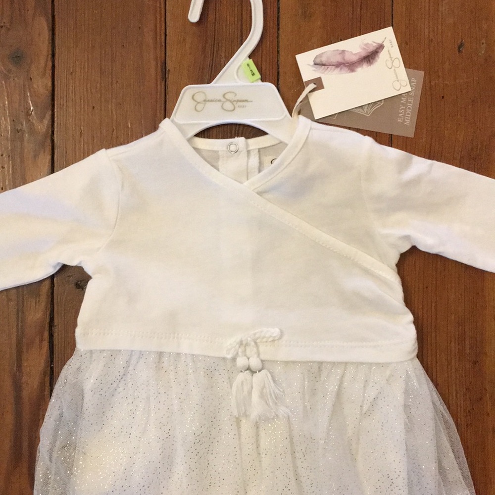 Long sleeve size 0/3 mo white body suit with tutu